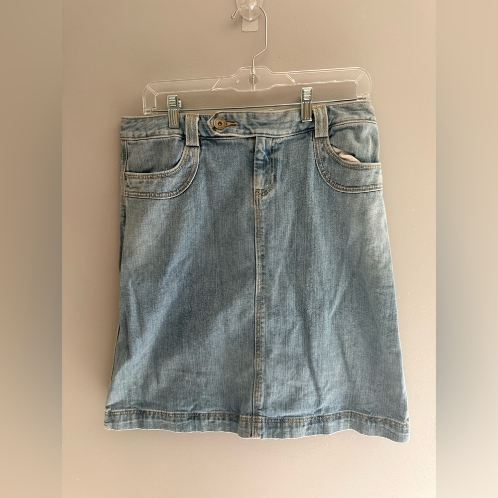 Gap Denim Mini Skirt Light Blue Wash Heart Pockets Button Front Y2K A Line